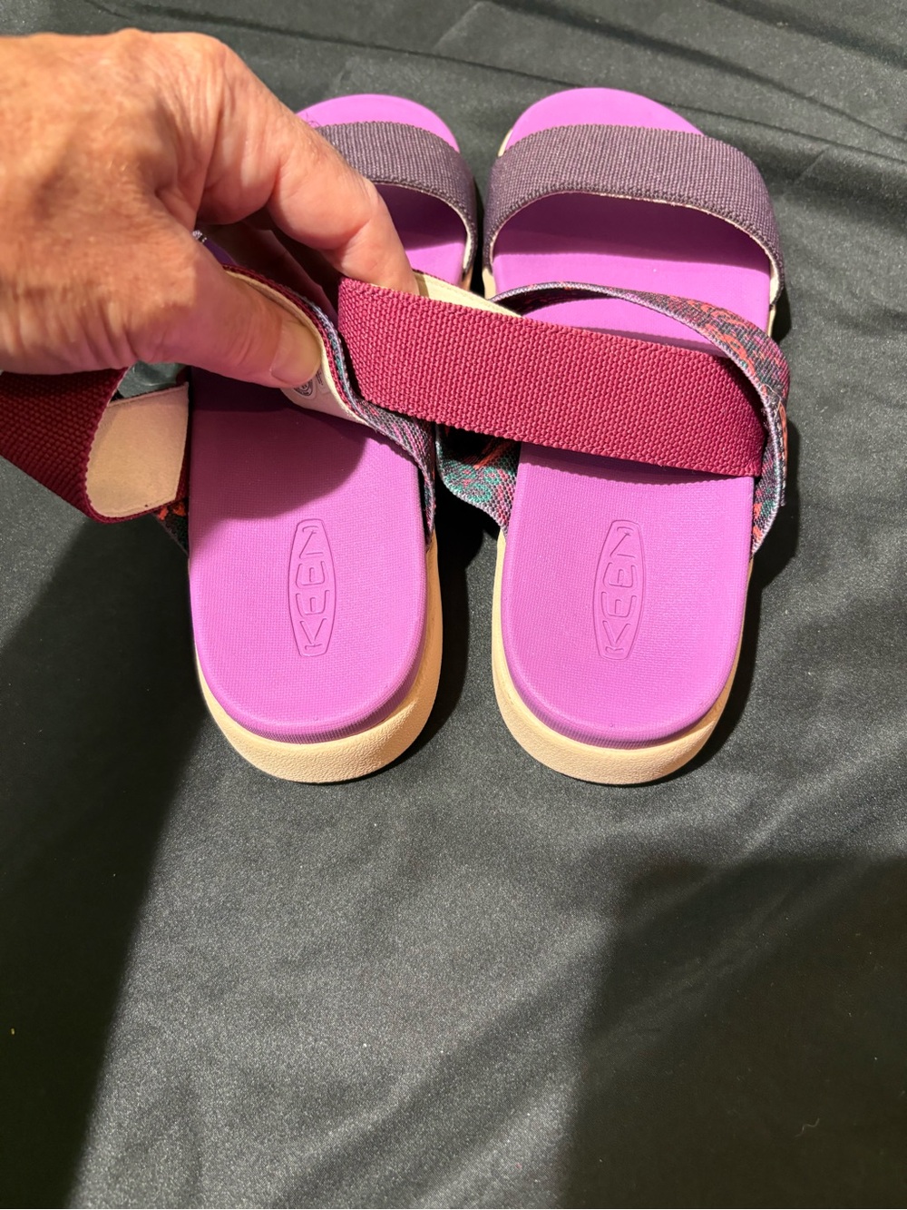 Keen Women's Pink and Purple Patterned Elastic Strap Sandals - Picture 3 of 6